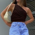 thumbnail image 6 of Women's Summer One Shoulder Crop Tops Sleeveless Solid Color Ruched Tank Tops Vest Blouses for Beach, Holiday, 6 of 7
