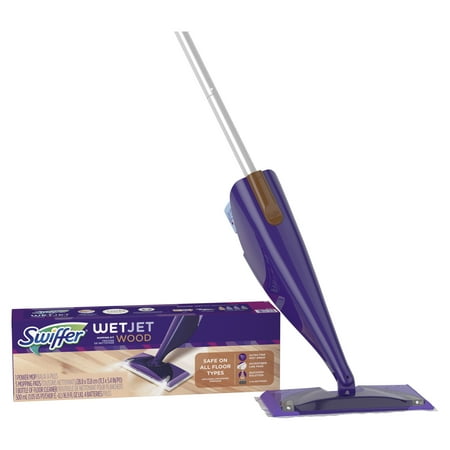 Golden Mop - Swiffer WetJet Wood Floor Spray Mop Starter Kit (1 Power Mop, 5 Mopping Pads, 1 Bottle of Floor Cleaner, 4 Batteries)