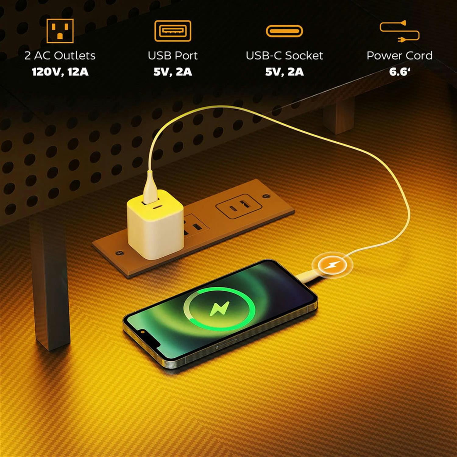 Demi Bonn 59" L Shaped Corner Office Desk with LED Lights and Power Outlets, Home Computer Desk for Living Room, Office, Study Writing Table PC Desks, Black