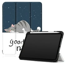 iPad Mini 6 Case with Pencil Holder, Allytech Folio PU Leather Anti-Scratch Viewing & Typing Stand Hard PC Shell with Soft Screen Protector Trifold Case for Apple iPad Mini 6 8.3" 2021, Sleepy Cat
