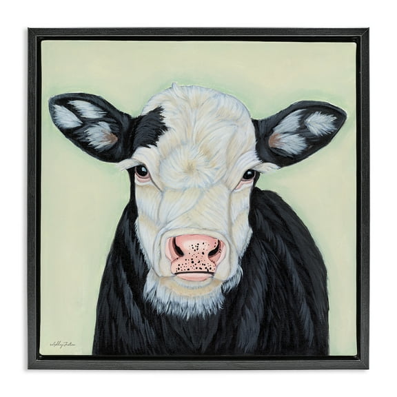 Stupell Industries Cow with Spotted Ears Animals Painting Black Floater Framed Canvas Art Print Wall Art, 18 x 18