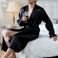 thumbnail image 3 of cllios Mens Pajamas Stain Silk Spa Bathrobe Lightweight Long Sleeve Kimono Robes Confy Knee Length Loungewear Sleepwear, 3 of 5