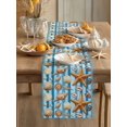 thumbnail image 3 of Summer Oceans Table Runner, Orange Sea Starfish Conch Shells Stripes Blue Cotton Linen Kitchen Table Decoration Washable Dining Tabletop Runners for Home Party Decor 13x90 Inches, 3 of 9