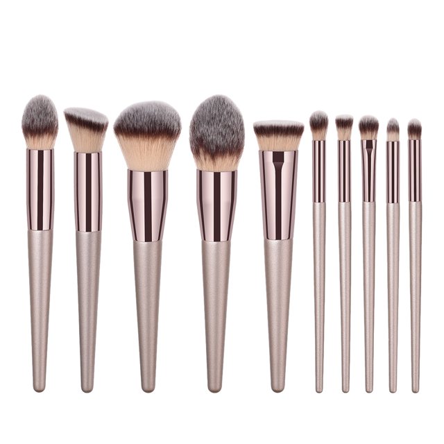 Pinceles de maquillaje de madera sintéticos, kit de 10 piezas de pinceles de maquillaje, pinceles para base, rubor, correctores, sombras de ojos, juego de pinceles cosméticos