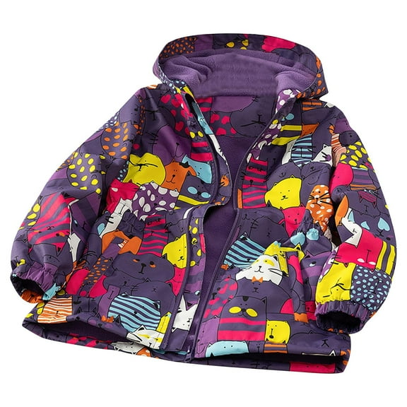Odeerbi Toddler Boys Girls Fleece Lined Softshell Jacket Winter Thermal Windproof Waterproof Windbreaker Kids Coat Printing Hooded Technical Jacket Toddler Clothes Dark Purple