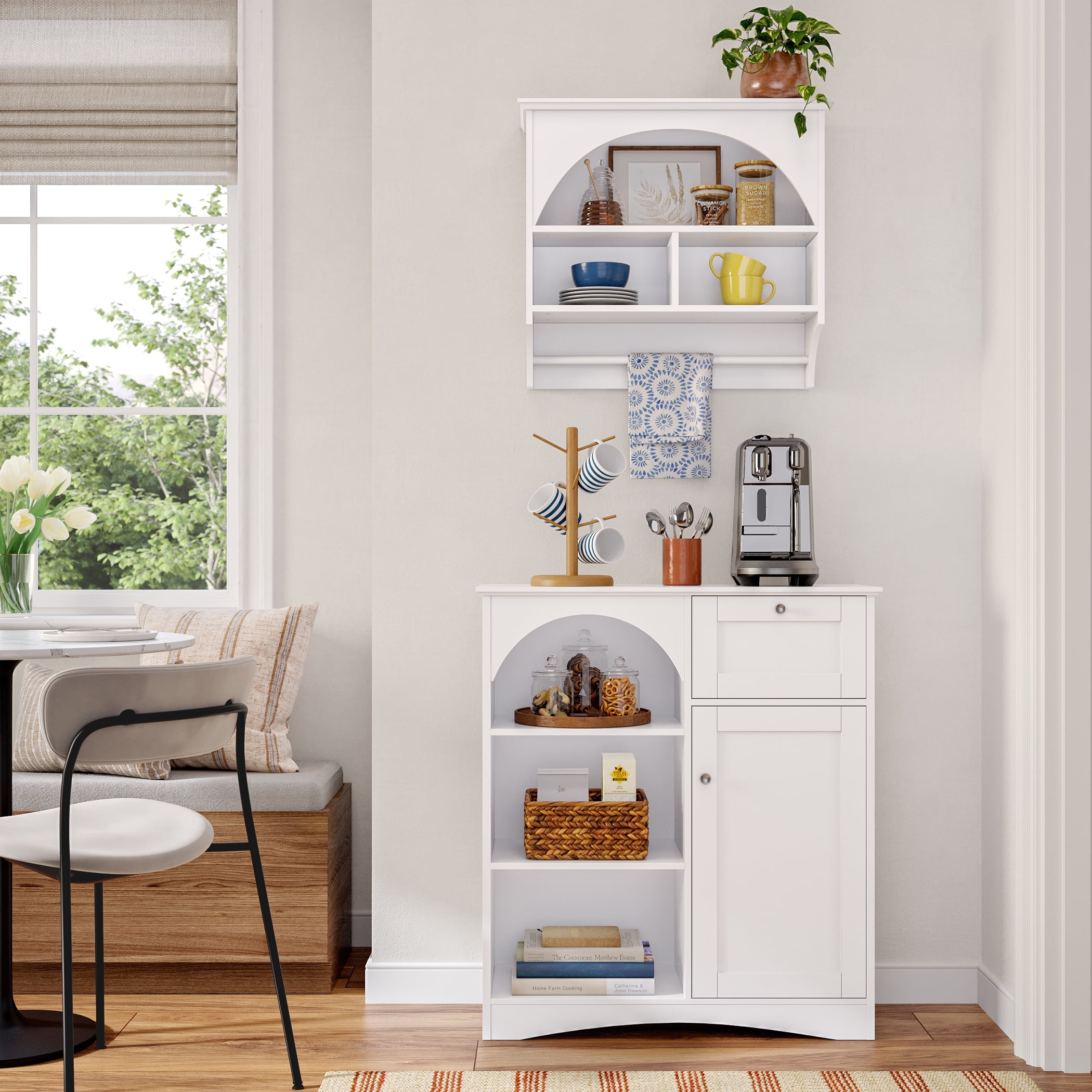 RiverRidge Wall Mounted Kitchen Cabinet Storage Pantry with Towel Bar - White