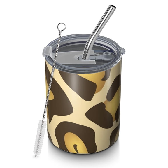 12oz Coffee Tumblers Gold and Brown Of Leopard Print Stainless Steel Vacuum Insulated Travel Tumbler Coffee Cups Mug with Lid and Straw with Cleaning Brush for Cold & Hot Drinks