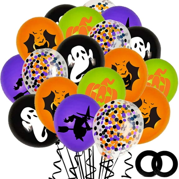 Halloween Confetti Balloons 62-Pack 12" Black Orange Purple Green Party Decor