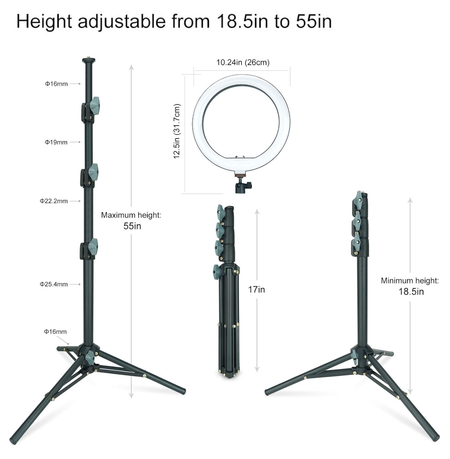 LINCO Overhead Phone Mount 10" Ring Light Tripod Stand Boom Arm for Video Photo