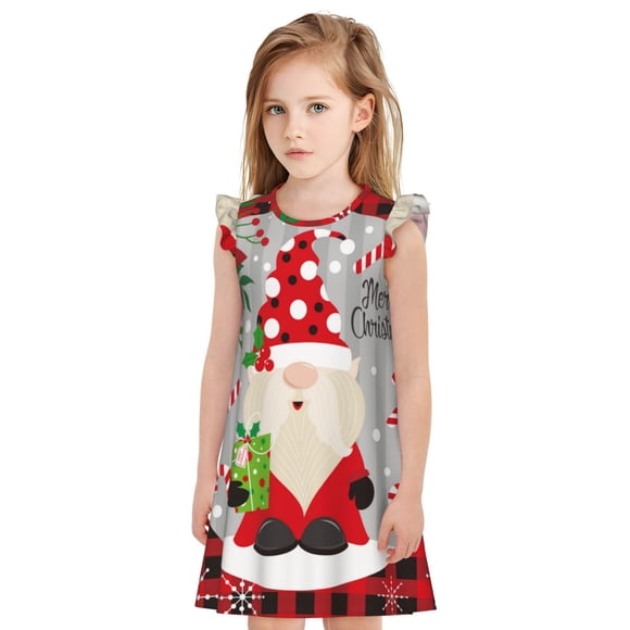 Fotbe Gnome And Buffalo Plaid Pattern Girls Nightgowns 3-10 Years Short Sleeves Nightdress Nightie Dress Sleepwear Pajamas for Little Girls Flying Sleeve Sleepwear-X-Large