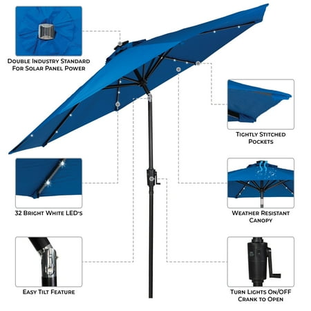 Sun Ray - 9' Round 8Rib Solar Lighted Umbrella - Taupe