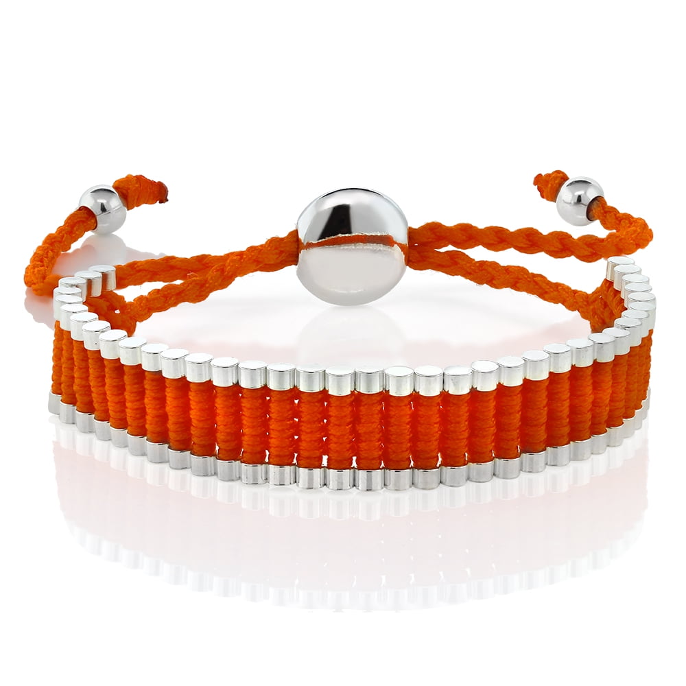 Gem Stone King Orange and Silver Color String 5 to 10 inch Adjustable Friendship Bracelet for Women