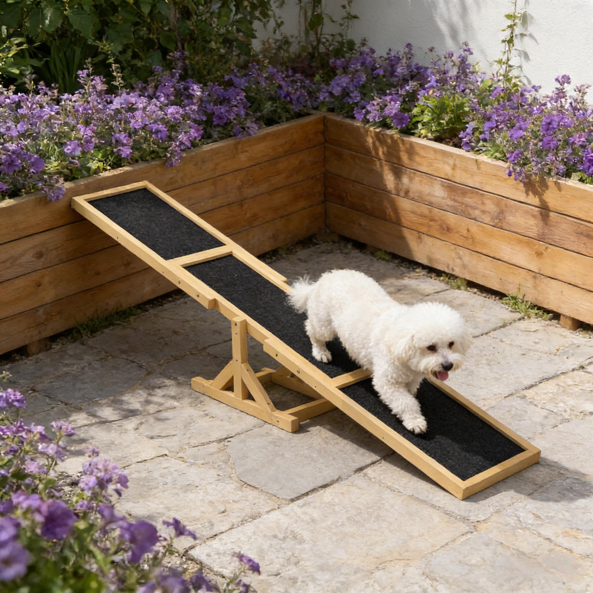 Wooden Dog Agility Seesaw, Fir Wood Pet Training Seesaw with Anti-Slip Surface, Stable Outdoor Agility Equipment for Dogs Up to 66 lbs