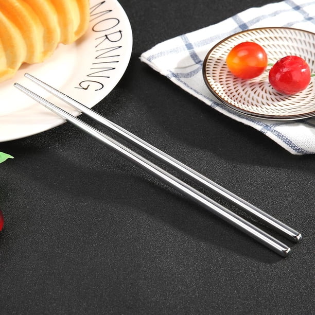 Batería de Cocina 1 par de palillos de acero inoxidablevajillapalitos de comida antideslizantes (plata)