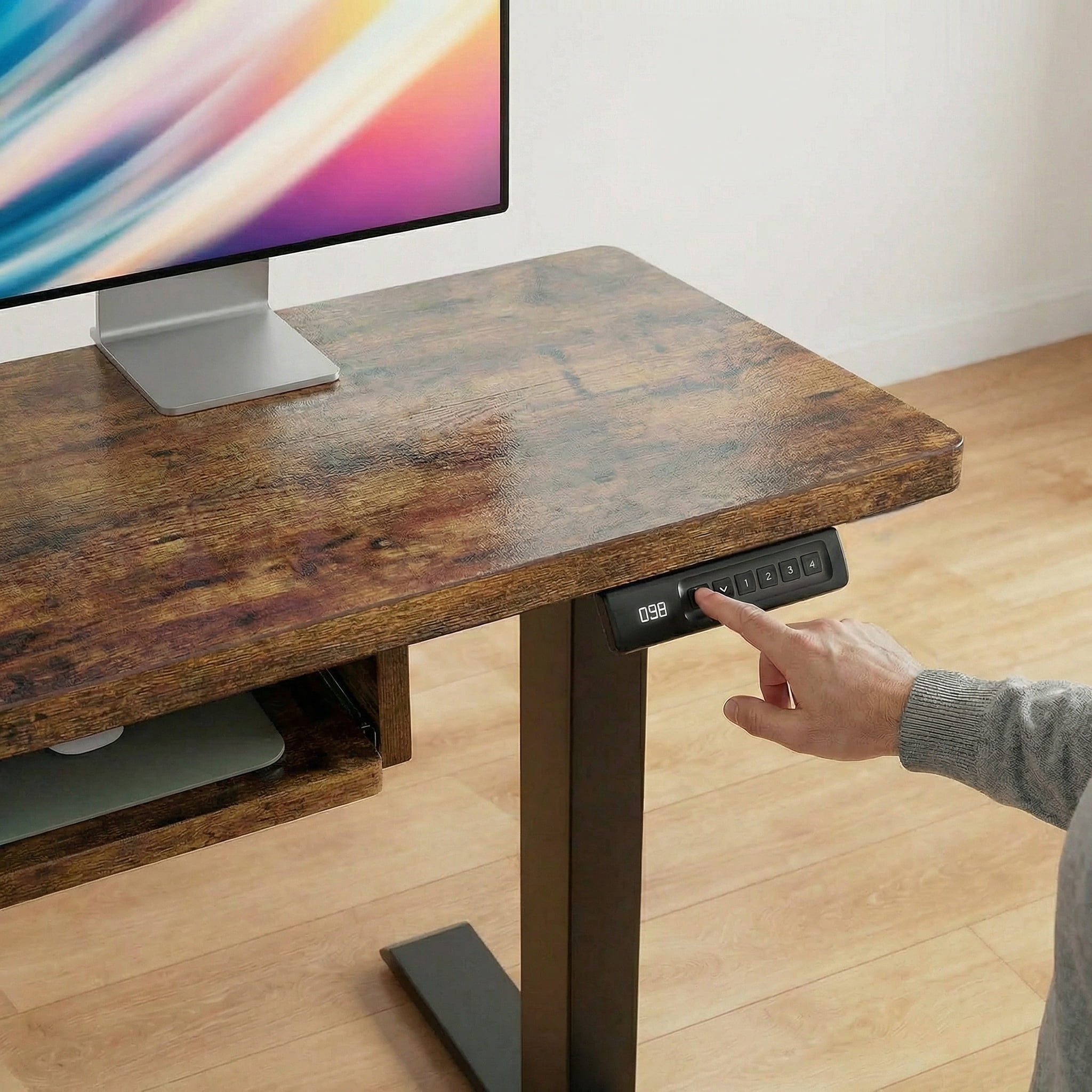 CHITOOMA Electric Standing Desk with Keyboard Tray, 48" x 24" Adjustable Height Sit Stand Up Desk, Home Office Gaming Desk Computer Workstation, Vintage Brown