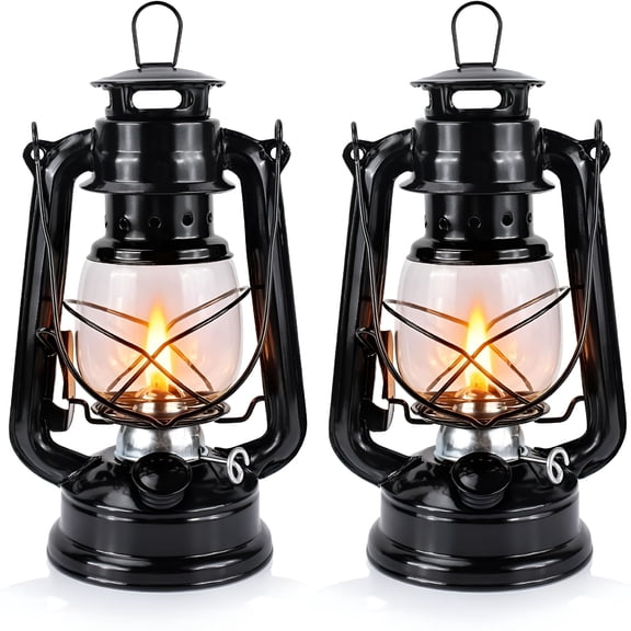 HIBIBUD Oil Lamp Kerosene Lamp Hurricane Lanterns for Indoor Decorative Or Emergency Use,Black - 2 Pieces