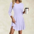 thumbnail image 5 of Zpanxa Womens Winter Dresses, Crew Neck Long Sleeve Ribbed Knit A Line Mini with Pleated Waist, 5 of 9