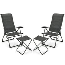 Patiojoy 4 PCS Outdoor Wicker Chaise Lounge Patio Lounge Chair Ottoman Set Camp Chairs w/7-Gear Adjustable Backrest Gray