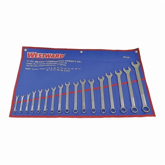 Westward Combination Wrench Set,Satin,7-27mm,17Pc 4PL91