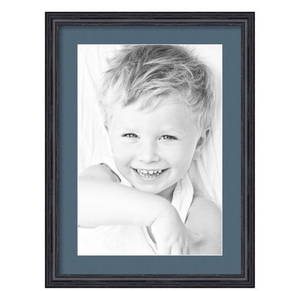 ArtToFrames 17x23" Matted Picture Frame with 13x19" Single Mat Photo Opening Framed in 1.25" Black Stain on Solid Red Oak and 2" Dutch Blue Mat (FWM-4083-17x23)