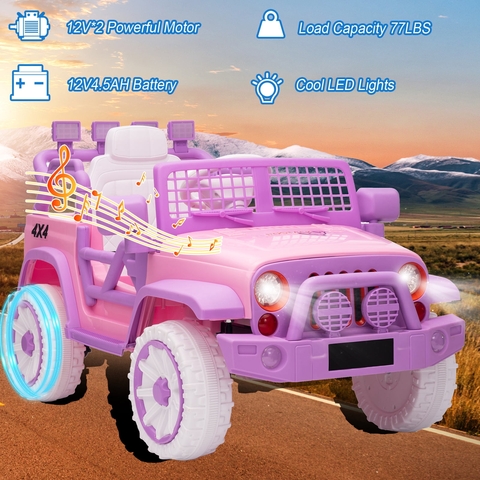 FINITO 1 Seater Battery Powered UTV, Ride on Toys for Toddlers Boys Girls, 12V Ride On Car with Parental Remote Control, Kids Electric Vehicle with Music Bluetooth, Purple