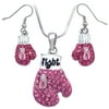 cocojewelry Pink Ribbon Breast Cancer Awareness Boxing Glove Necklace Dangle Earrings Set