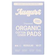August Organic Cotton Cover Pads with Wings, Regular, Unscented, 16 Count