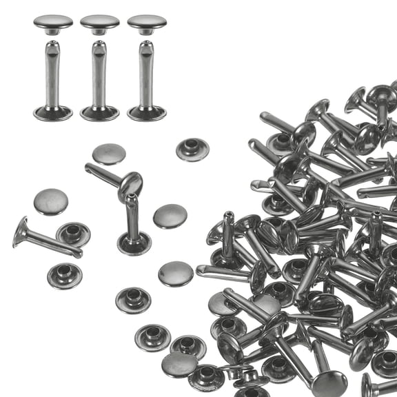 Uxcell 60 Set Double Cap Leather Rivet, 9x16mm Cap Tubular Metal Craft Rivet, Gunmetal