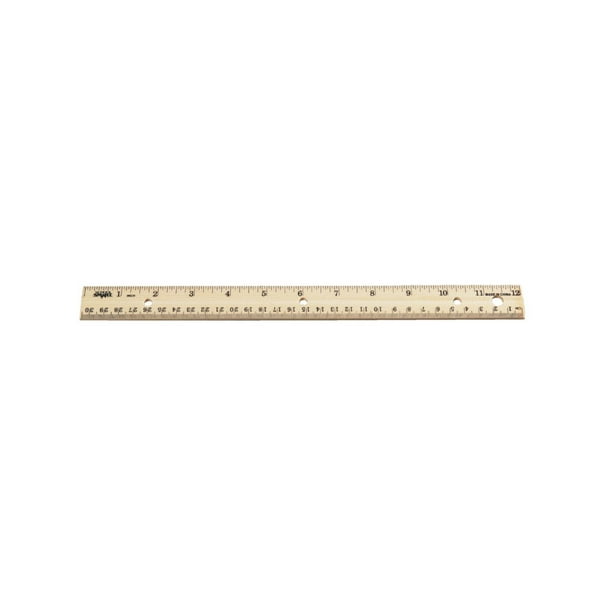 Double Beveled Edge Wood Ruler Inch And Metric With 3 Hole Punched