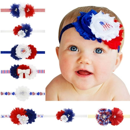 

FAFWYP 1Pcs 4th of July Newborn Headbands and Bows Baby Girl Patriotic Flower Hair Band Accessories Independence Day Headwear