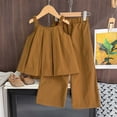 thumbnail image 2 of kpoplk Toddler Baby Girl Summer 2Pcs Outfit Set Sleeveless Ruffle Crop Top with Cotton Linen Pants Solid Color Clothes Size 3-4 Years,Brown, 2 of 6