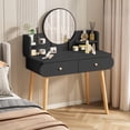 thumbnail image 6 of GIATUEE 2 Drawers Vanity Table Set Vanity Desk with Mirror Modern Dressing Table with 2 Shelves, Black, 6 of 8