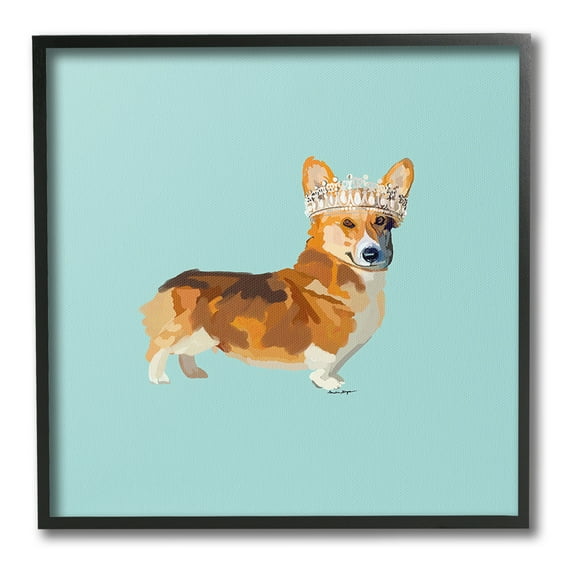 Stupell Industries Royal Corgi with Crown Animals & Insects Painting Black Framed Art Print Wall Art, 12 x 12