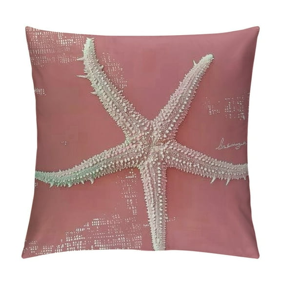 Qinduosi Coastal Coral Pillow Covers Inch Set of , Starfish Beach Nautical Throw Pillow Covers Outdoor Summer Farmhouse Pillowcase Linen Nautical Decor for Sofa Couch Home Bedroom Decor