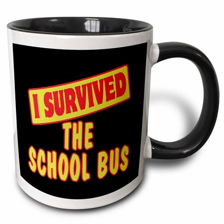 

3dRose I Survived The School Bus Survial Pride And Humor Design - Two Tone Black Mug 11-ounce