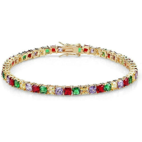 Rainbow Sapphire Tennis Bracelet 14k gold plated ,Silver rainbow sapphire Square tennis bracelet,Ombre Bracelet For Women Gift For Her