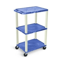 Luxor Tuffy 42"H 3-shelf Utility Cart - Blue Shelves, Putty Legs