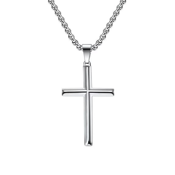 PAMTIER Unisex Stainless Steel Simple Hip Hop Punk Rhomboids Cut Multi-Faceted Cross Biker Pendant Faith Crucifix Necklace Silver No Chain