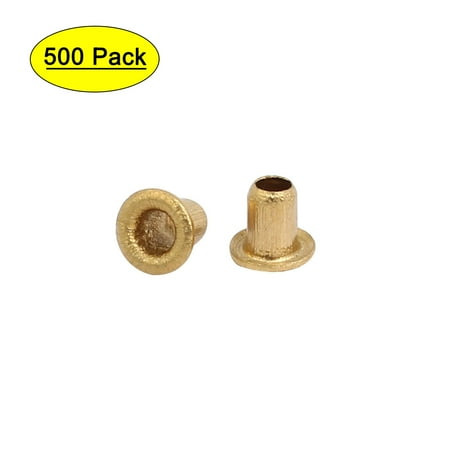 

500pcs M2.3 x 3mm Brass Plated Metal Hollow Eyelets Rivets Gold Tone