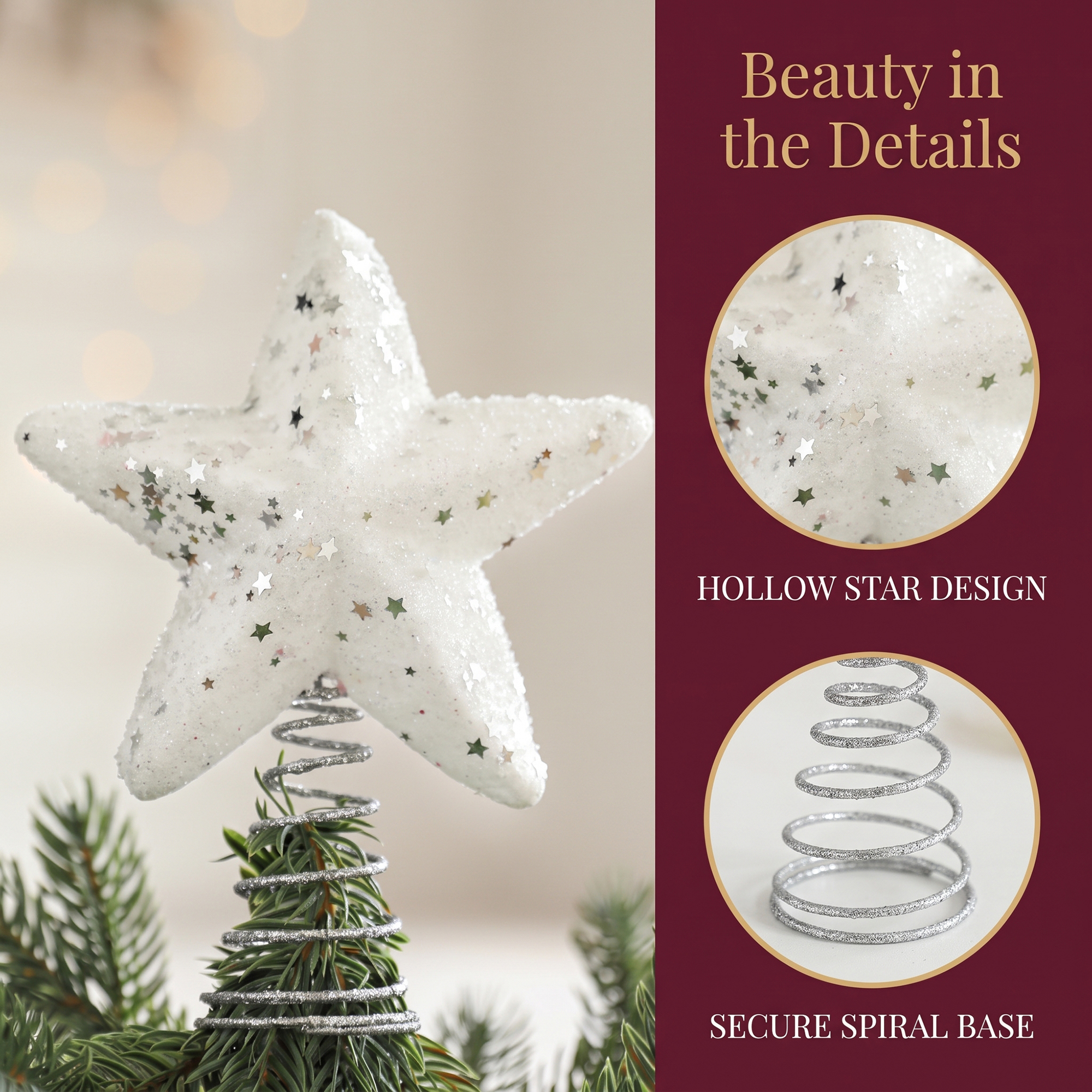 Unique Bargains Openwork Skeletal Starburst Tree Finial with Adjustable Base White 7.1"