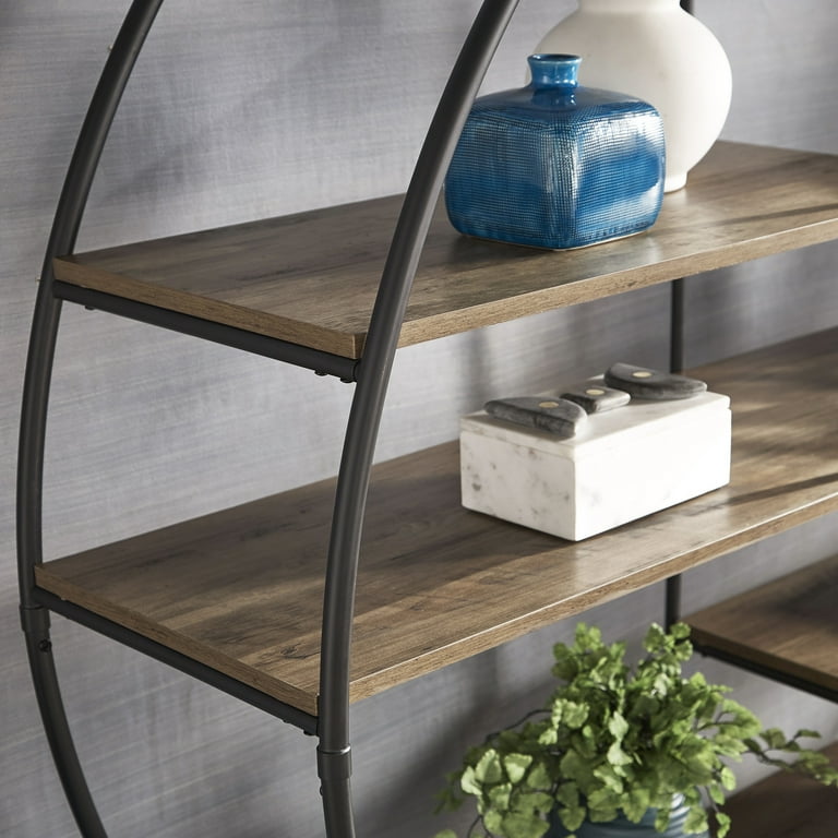 Round wood and metal bookshelf deals