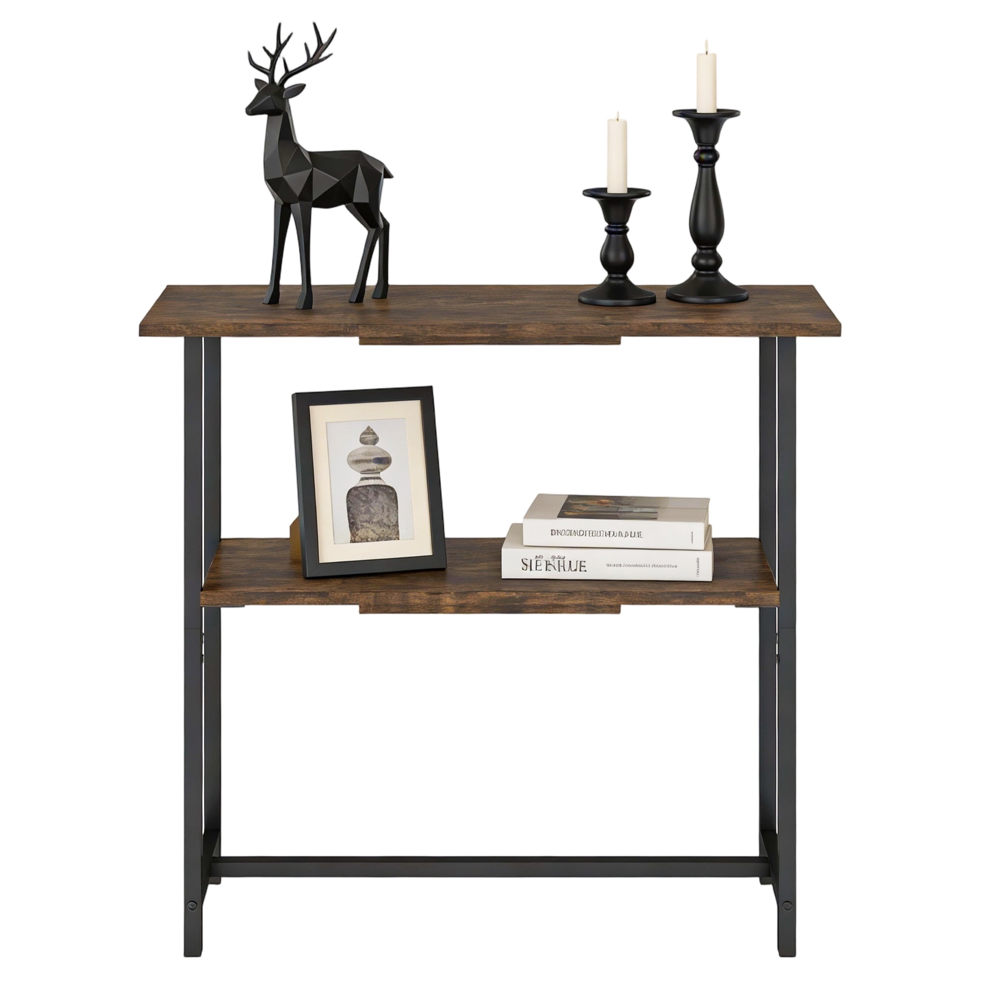 Manora Farmhouse Console Table, 2-Tier Console Table, Narrow Sofa Table with Adjustable Feet for Entryway, Living Room, Rustic Brown