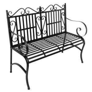 2 Seater Garden Bench With Table Iron Outdoor Chair, 2-Seater Foldable Outdoor Patio Garden Bench Porch Chair Seat with Steel Frame Solid Construction ()