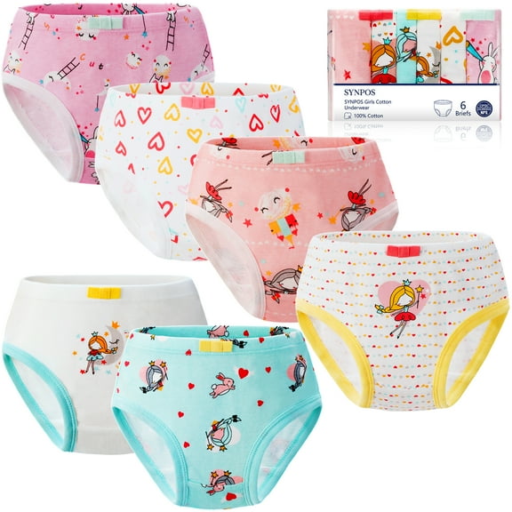 Synpos Girls Underwear, 100% Cotton Super Soft Cotton Briefs, Pack of 6