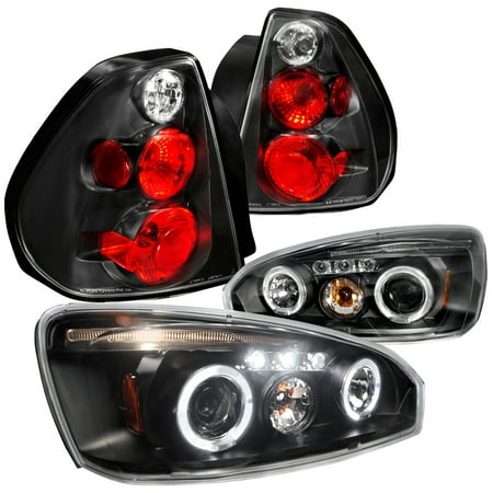 Spec-D Tuning For 2004-2007 Chevy Malibu Black Clear Halo Led Projector Headlights + Rear Tail Brake Lamps (Left+Right) 2004 2005 2006 2007