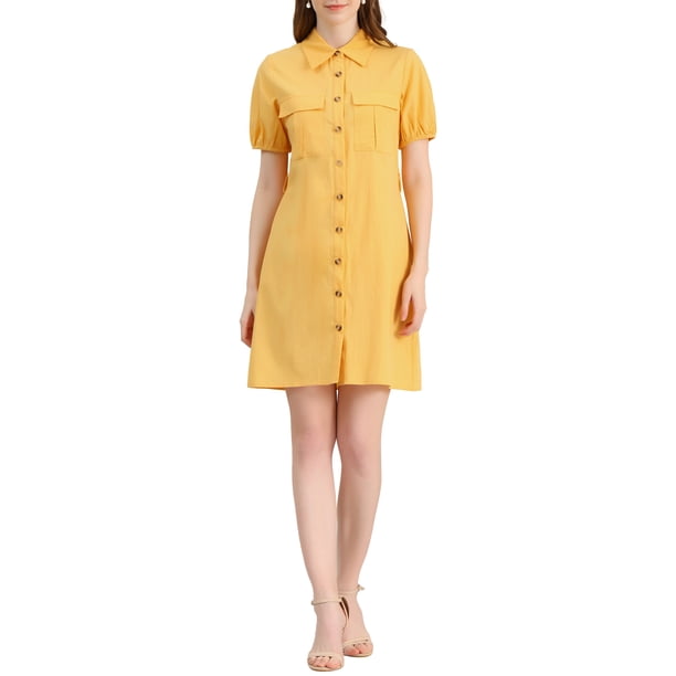 Vestido Safari de Verano para Mujeres INSPIRE CHIC con Cuello, Botones y Cinturón en Color Amarillo