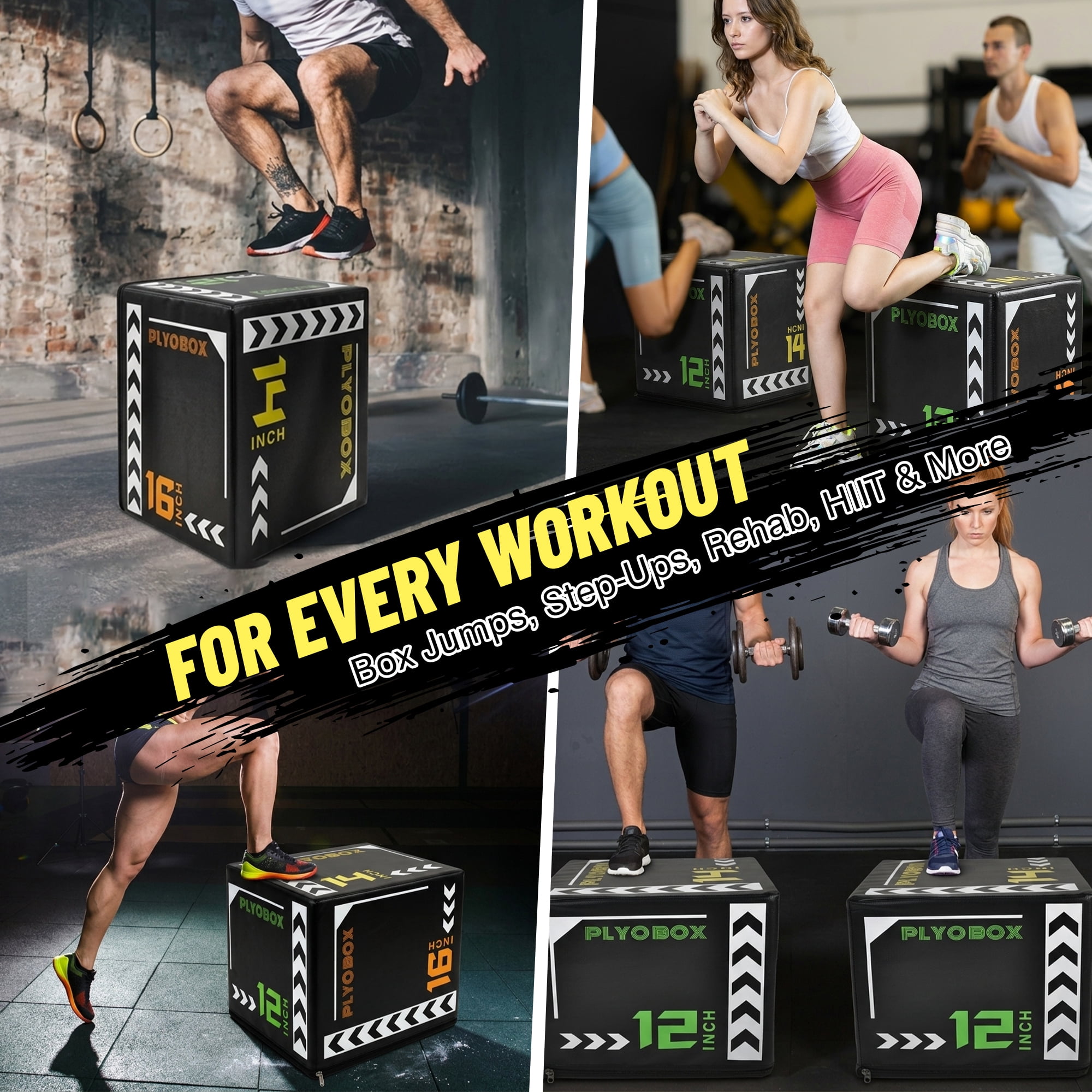 Leumius 3-in-1 Foam Plyometric Jump Box for Home Gym,12/14/16 Inch Multiple Height Options,Versatile Plyo with Non-Slip Surface for Strength, HIIT, Step-Ups, and Agility Training,Black