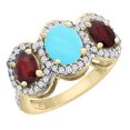 thumbnail image 1 of 14K Yellow Gold Natural Turquoise & Enhanced Ruby Sides 3-Stone Ring Oval Diamond Accent, size 5, 1 of 2