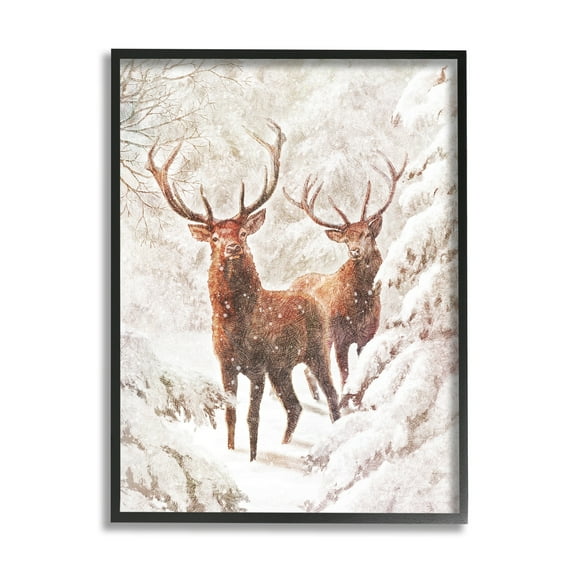 Stupell Industries Elks Snowy Forest Wildlife Holiday Painting Black Framed Art Print Wall Art
