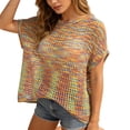 thumbnail image 2 of Bmisegm Womens Summer Tops Scoop Neck Short Sleeve Sweater Casual Crochet Hollow Out Knit Tops Pullover Shirts Beach Coverup Multicolor S, 2 of 7